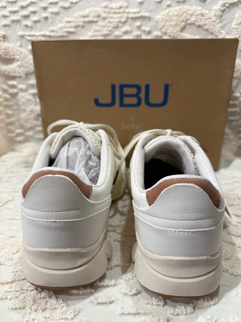 JBU Off-White Sneakers with Tan Accents